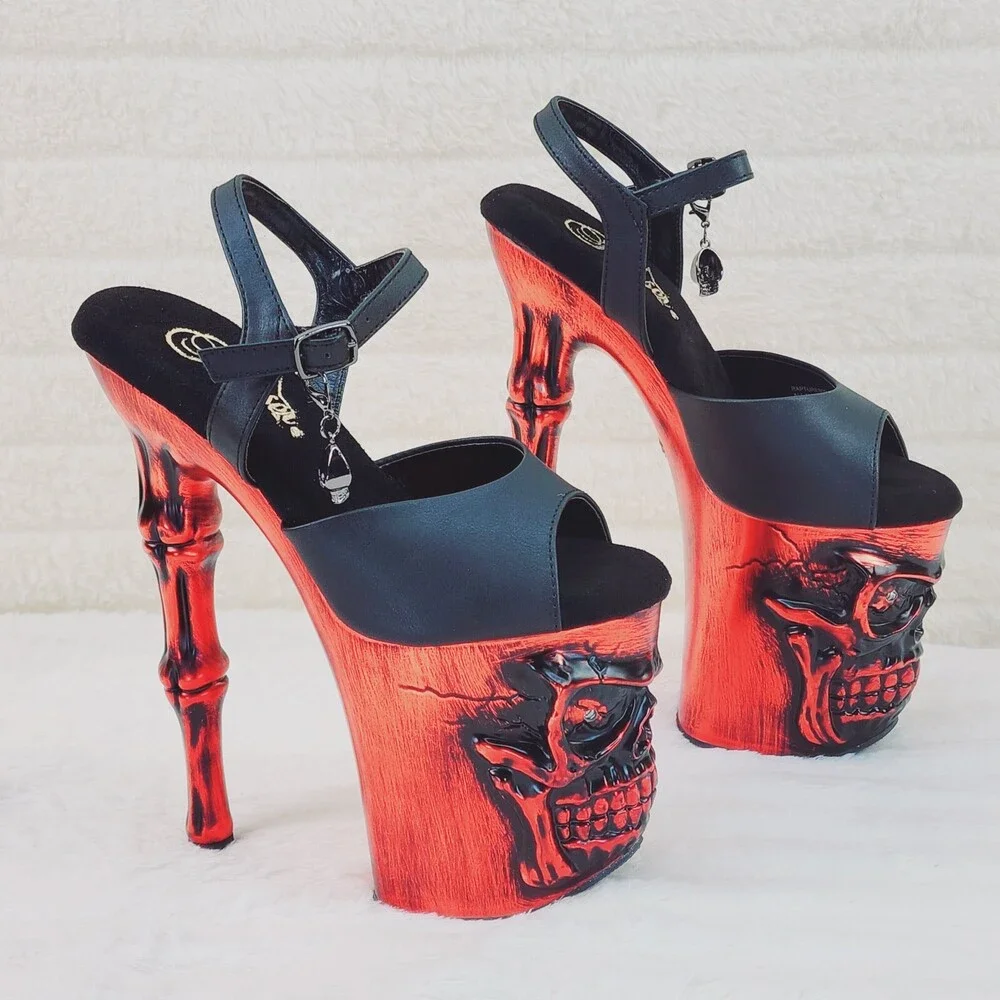NIB Rapture Black Matte Red Skull & Bones 8" High Heel Platform Shoes - Picture 11 of 15